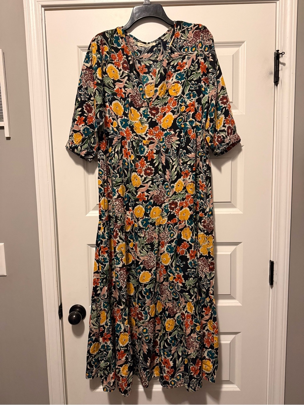 NATURAL LIFE Black Maxi Dress with Yellow & Rust Floral Print